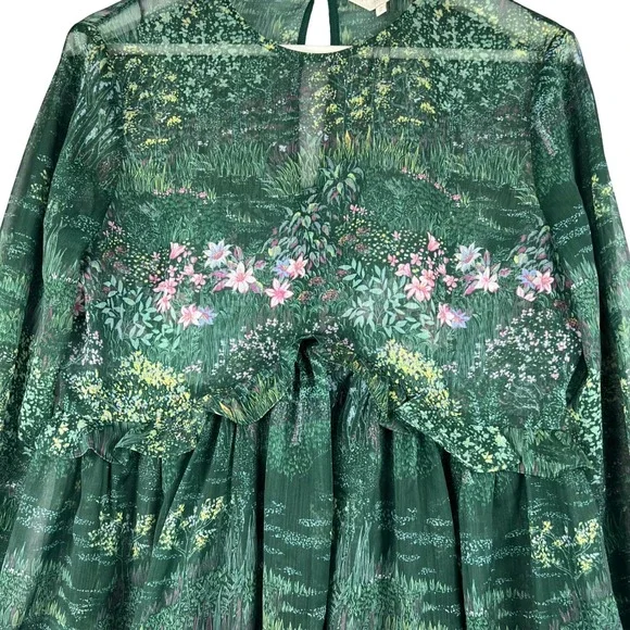 Ted Baker Verdant Garden Floral Print Sheer Long Sleeve Ruffle Mini Dress